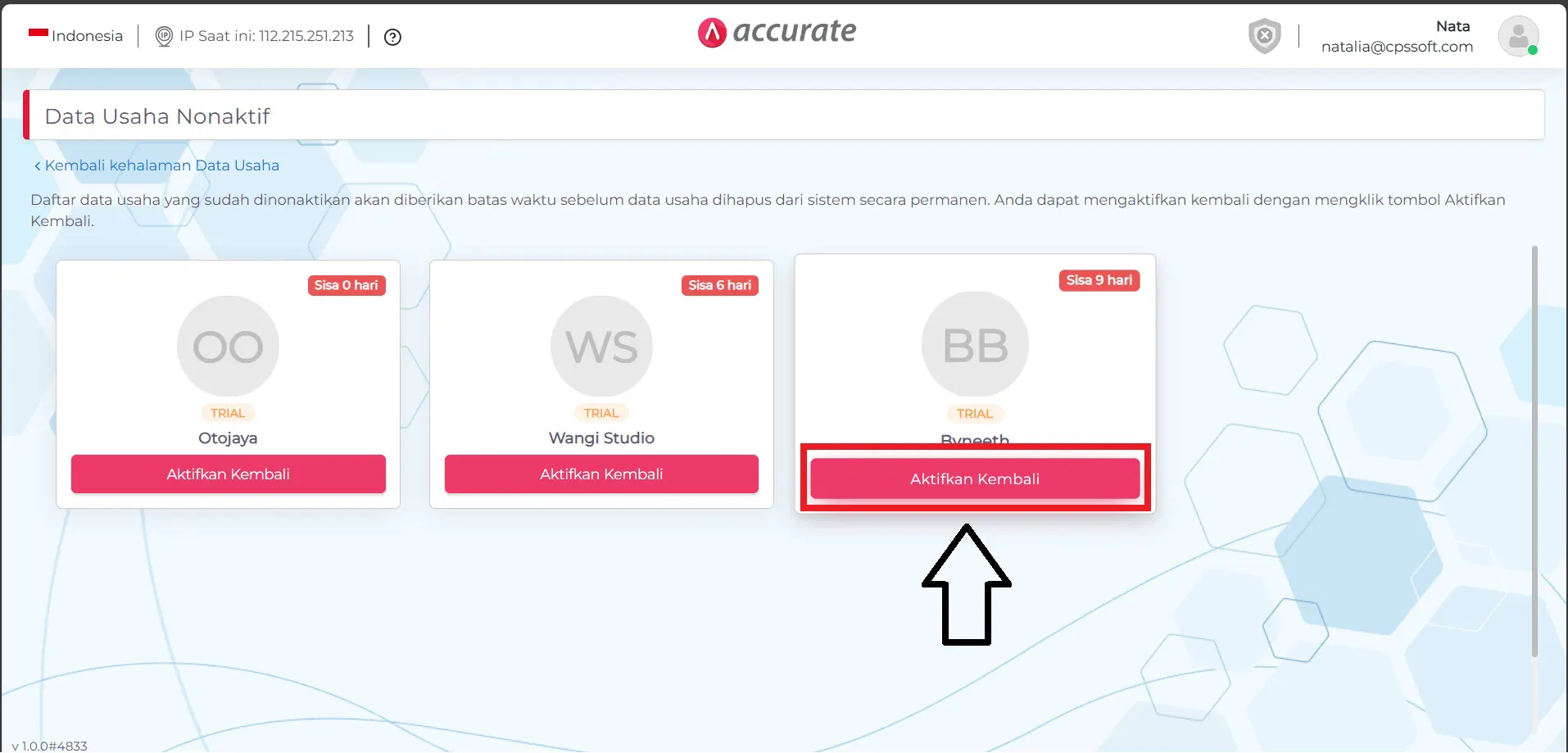2 Memulihkan Database Accurate Online Yang Dinonaktifkan